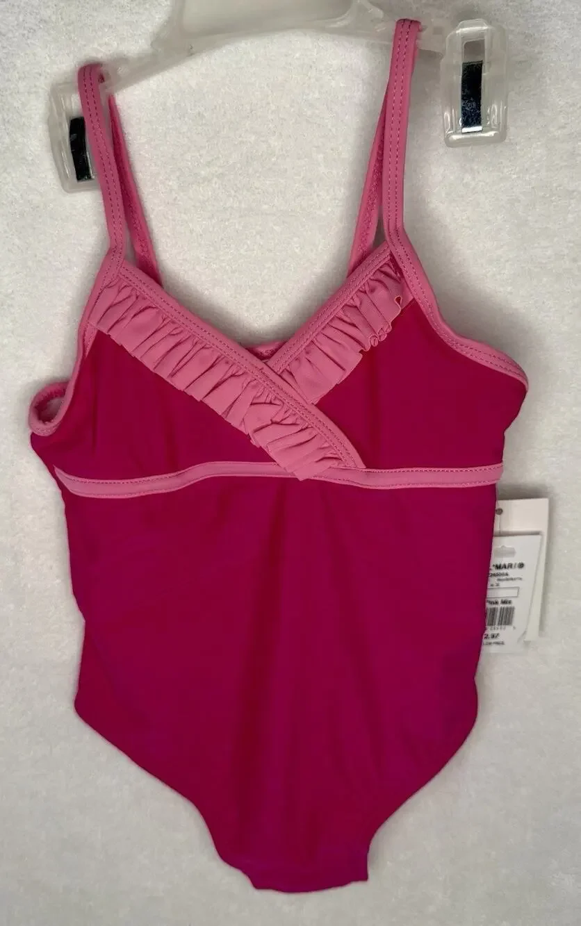 5T ADORABLE Infant Toddler Girl Pink/Pink One-Piece Bathing Suit w/Ruffles